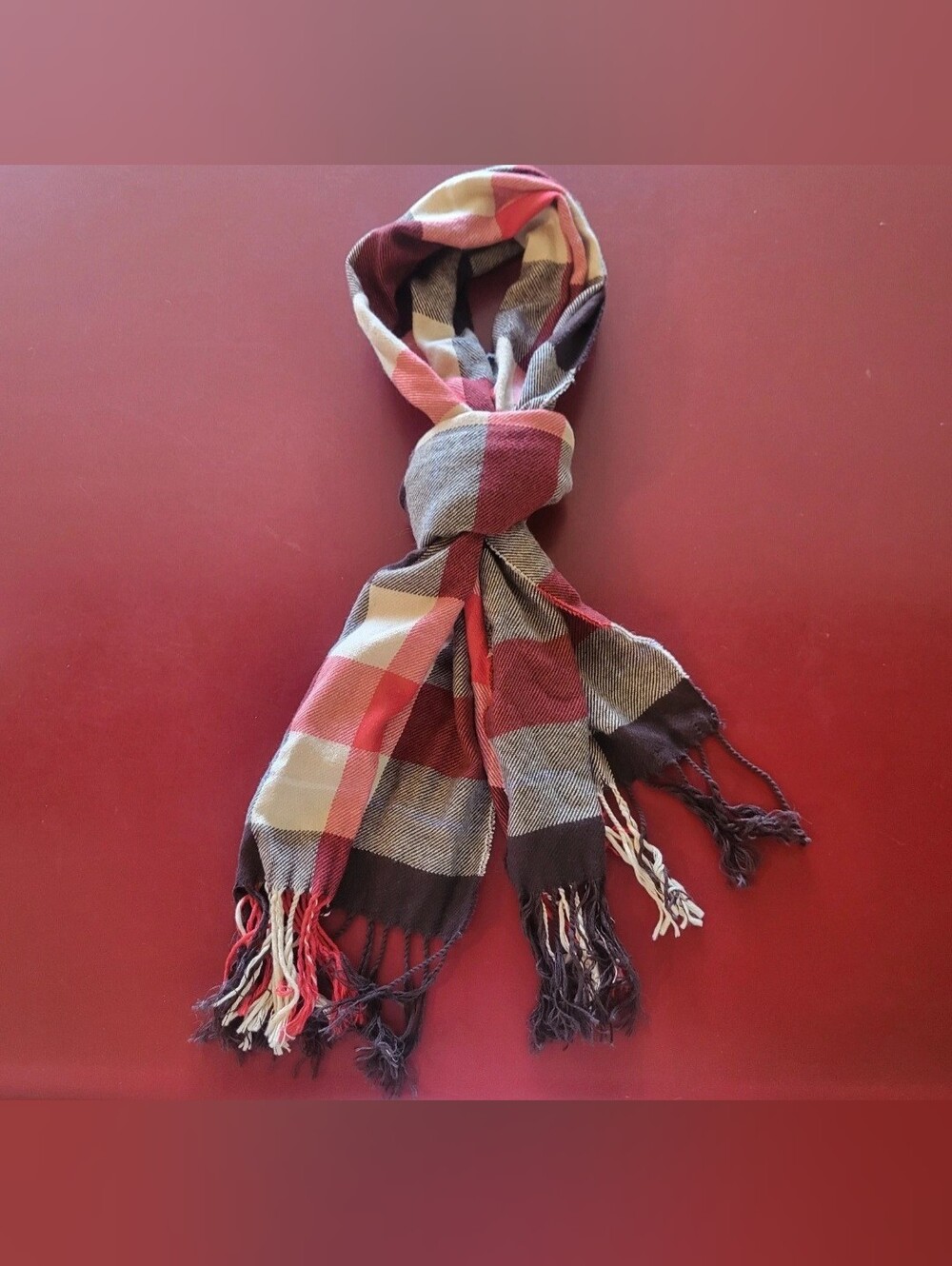 Lightweight Plaid Red Scarf